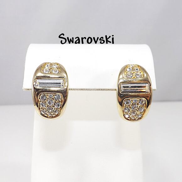 Vintage Savvy by Swarovski Gold Tone Earrings Clear Crystal 1980s on Card - Picture 10 of 10